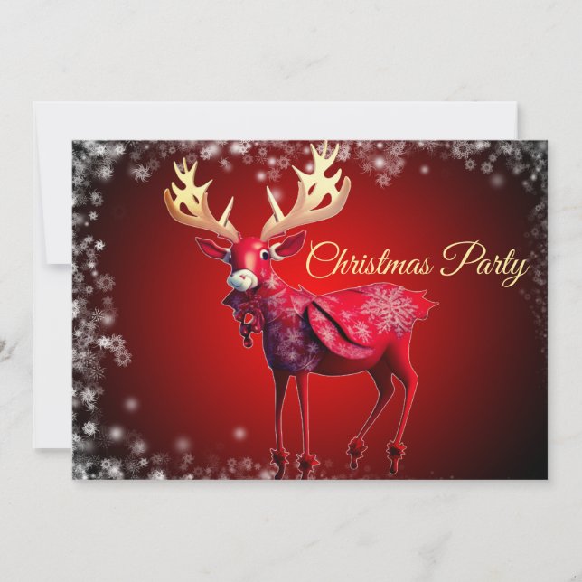 Invitation Fête de Noël Red Reindeer Vacances d'hiver (Devant)