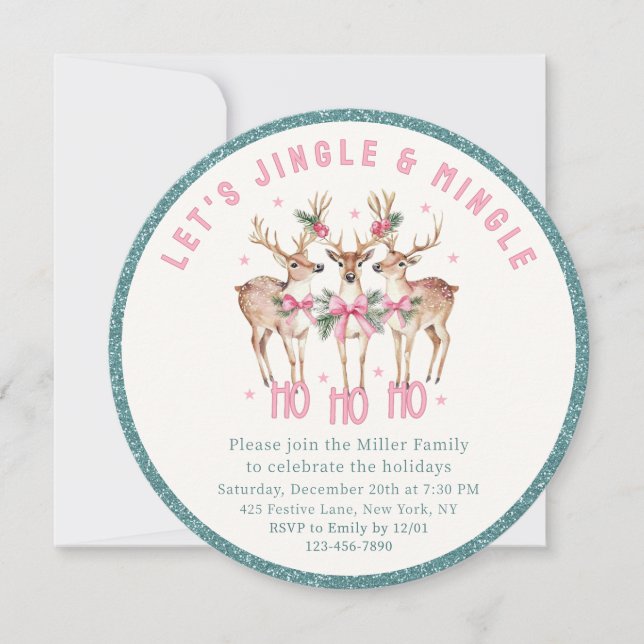 Invitation Fête de Noël Reindeer Jingle & Mingle (Devant)