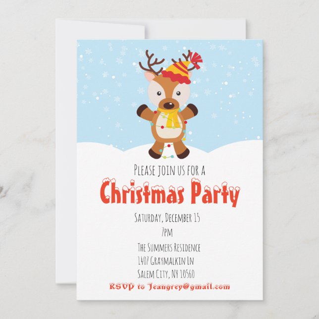 Invitation Fête de Noël Reindeer Lumières (Devant)