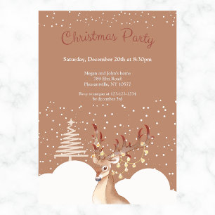 Invitation Fête de Noël Reindeer moderne Brown