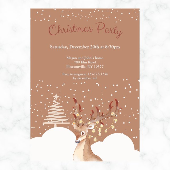 Invitation Fête de Noël Reindeer moderne Brown (Créateur téléchargé)