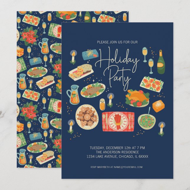 Invitation Fête de Noël Repas Fête (Devant / Derrière)