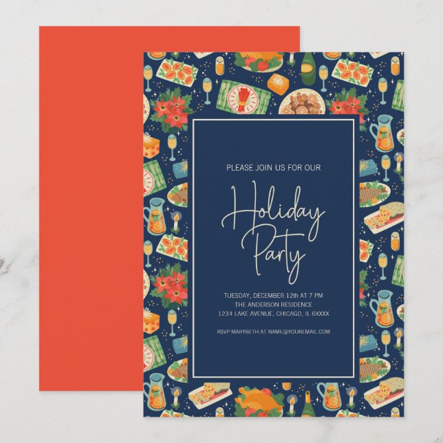 Invitation Fête de Noël Repas Fête (Devant / Derrière)