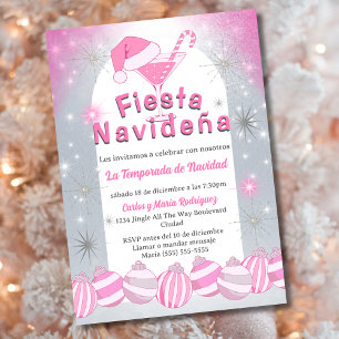 Invitation Fête de Noël Retro Espagnole Rose Fiesta Navideña