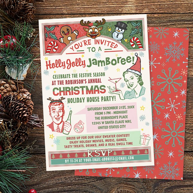 Invitation Fête de Noël Rétro Moyen-siècle Hiver Noël Humour (Créateur téléchargé)