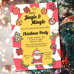 Invitation Fête de Noël Retro Rouge Groovy Jingle & Mingle