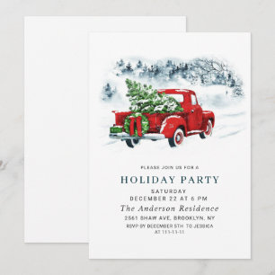 Invitation Fête de Noël Retro Vintage Red Farm Truck
