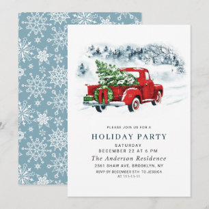Invitation Fête de Noël Retro Vintage Red Farm Truck