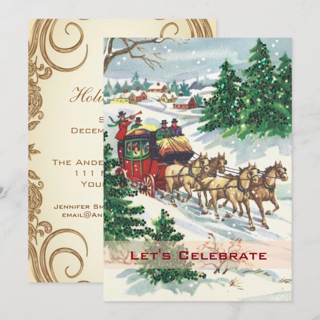 Invitation Fête de Noël rétro vintage Victorienne (Devant / Derrière)