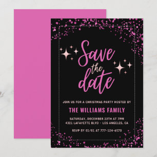 Invitation Fête de Noël rose glamour Enregistrez la date