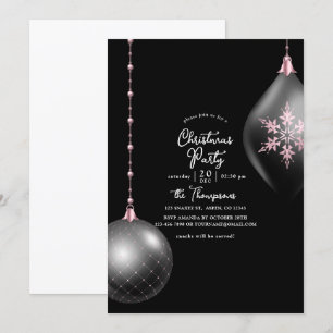 Invitation Fête de Noël Rose Pâle et Noir