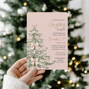 Invitation Fête de Noël Rose Pâle et Or
