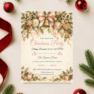 Invitation Fête de Noël Rose Pâle et Or