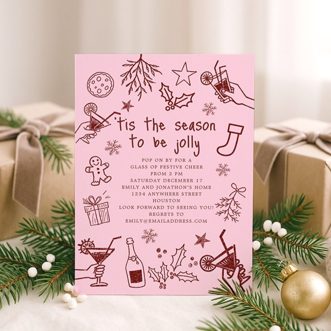 Invitation Fête de Noël rose rouge à main blanche (Créateur téléchargé)