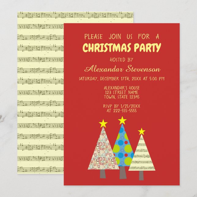 Invitation Fête de Noël rouge (Devant / Derrière)