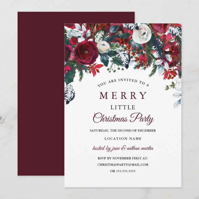 Invitation Fête de Noël rouge blanc de Bourgogne (Devant / Derrière)