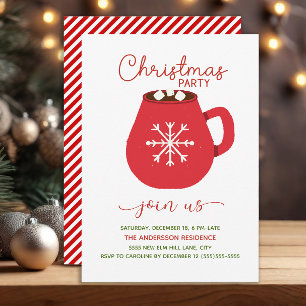 Invitation Fête de Noël Rouge Blanc Hot Cocoa