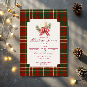 Invitation fête de Noël rouge carreau pin noeud élégant