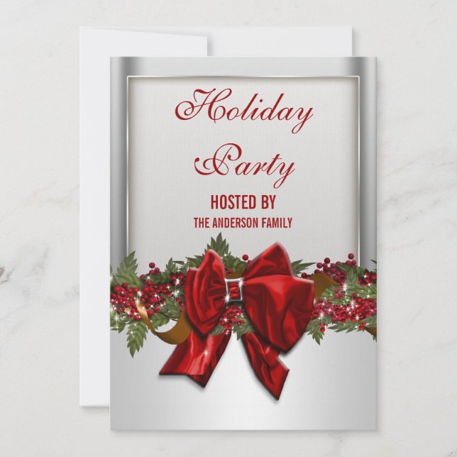 Invitation Fête de Noël rouge d'argent PERSONNALISER (Devant)
