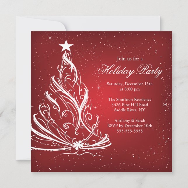 Invitation Fête de Noël rouge et blanc moderne (Devant)