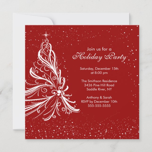 Invitation Fête de Noël rouge et blanche élégante de vacances (Devant)