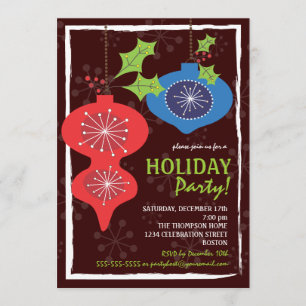 Invitation Fête de Noël rouge et bleu rétro
