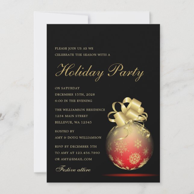 Invitation Fête de Noël Rouge et Or (Devant)
