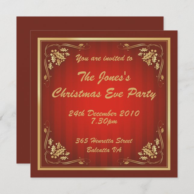 Invitation Fête de Noël rouge et or de luxe (Devant / Derrière)