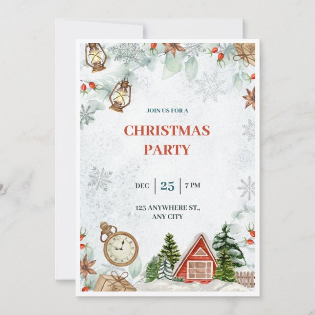 Invitation Fête de Noël rouge et vert (Devant)