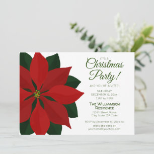 Invitation Fête de Noël Rouge et Vert Poinsettia