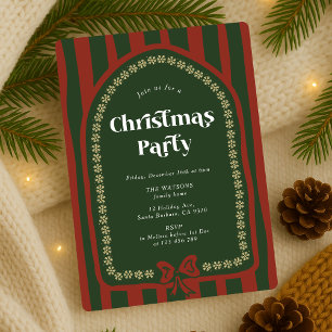Invitation Fête de Noël rouge et verte à main vintage