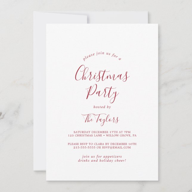 Invitation Fête de Noël rouge minimaliste (Devant)