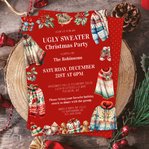 Invitation Fête de Noël rouge moche Jumper