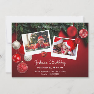 Invitation Fête de Noël rouge Photo Collage anniversaire