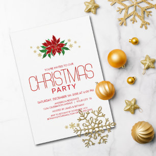 Invitation Fête de Noël Rouge Poinsettia