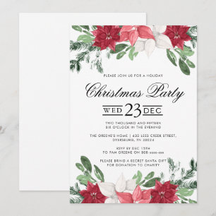 Invitation Fête de Noël Rouge Poinsettia