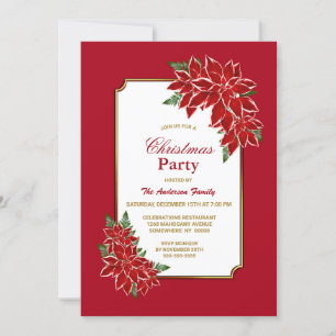Invitation Fête de Noël Rouge Poinsettia