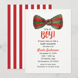 Invitation Fête de Noël Rouge & Vert Nœud Papillon Baby Showe