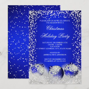 Invitation Fête de Noël Royal Blue Snow Bauble