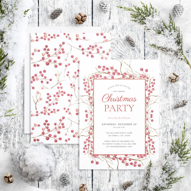 Invitation Fête de Noël Russe Natural Red Berry (Créateur téléchargé)