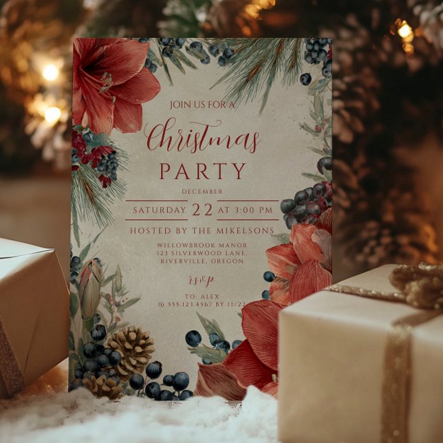 Invitation Fête de Noël Russe Red Amaryllis (Créateur téléchargé)