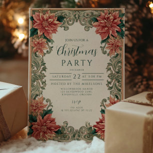 Invitation Fête de Noël Rustic Poinsettia