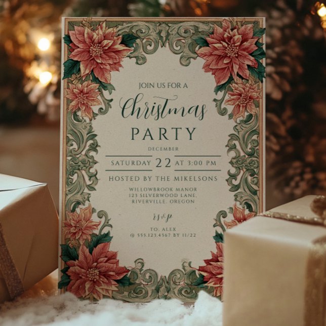 Invitation Fête de Noël Rustic Poinsettia (Créateur téléchargé)