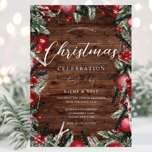 Invitation Fête de Noël Rustic Wood Festim Wreath (Créateur téléchargé)