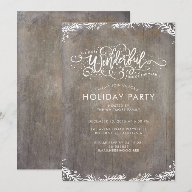 Invitation Fête de Noël rustique (Devant / Derrière)