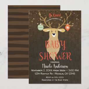 Invitation Fête de Noël Rustique Hiver Cerf Baby Shower