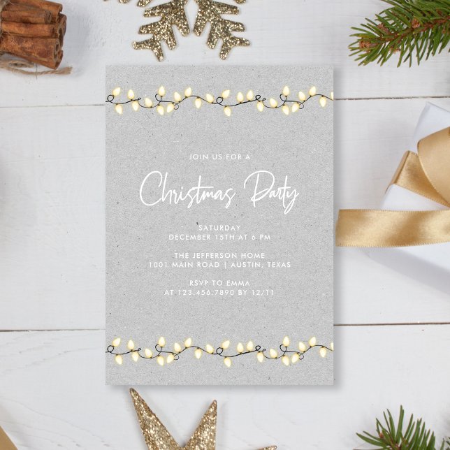 Invitation Fête de Noël rustique moderne élégante (Personalized Rustic Modern Elegant Christmas Lights Party Invitation Template)
