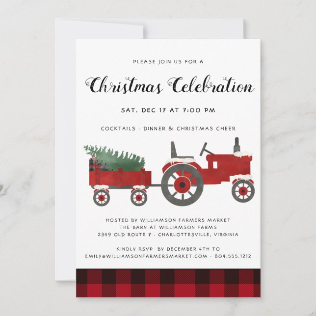 Invitation Fête de Noël rustique Pays Buffalo Plaid (Devant)