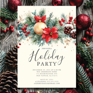 Invitation Fête de Noël Rustique Poinsettia
