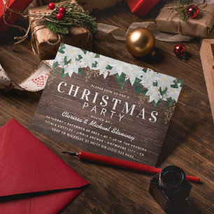 Invitation Fête de Noël Rustique White Poinsietta